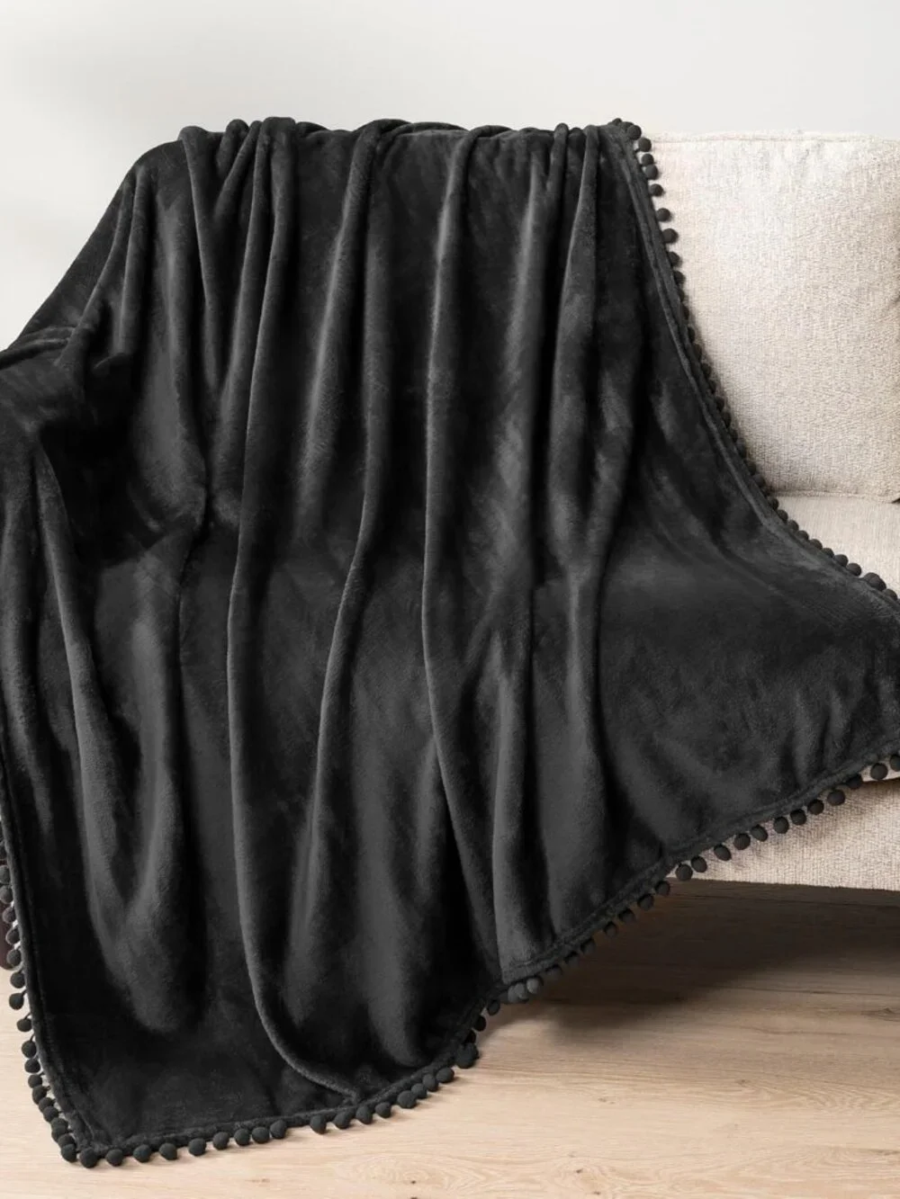 Pom Pom Fringe Velvet Blanket 50x60